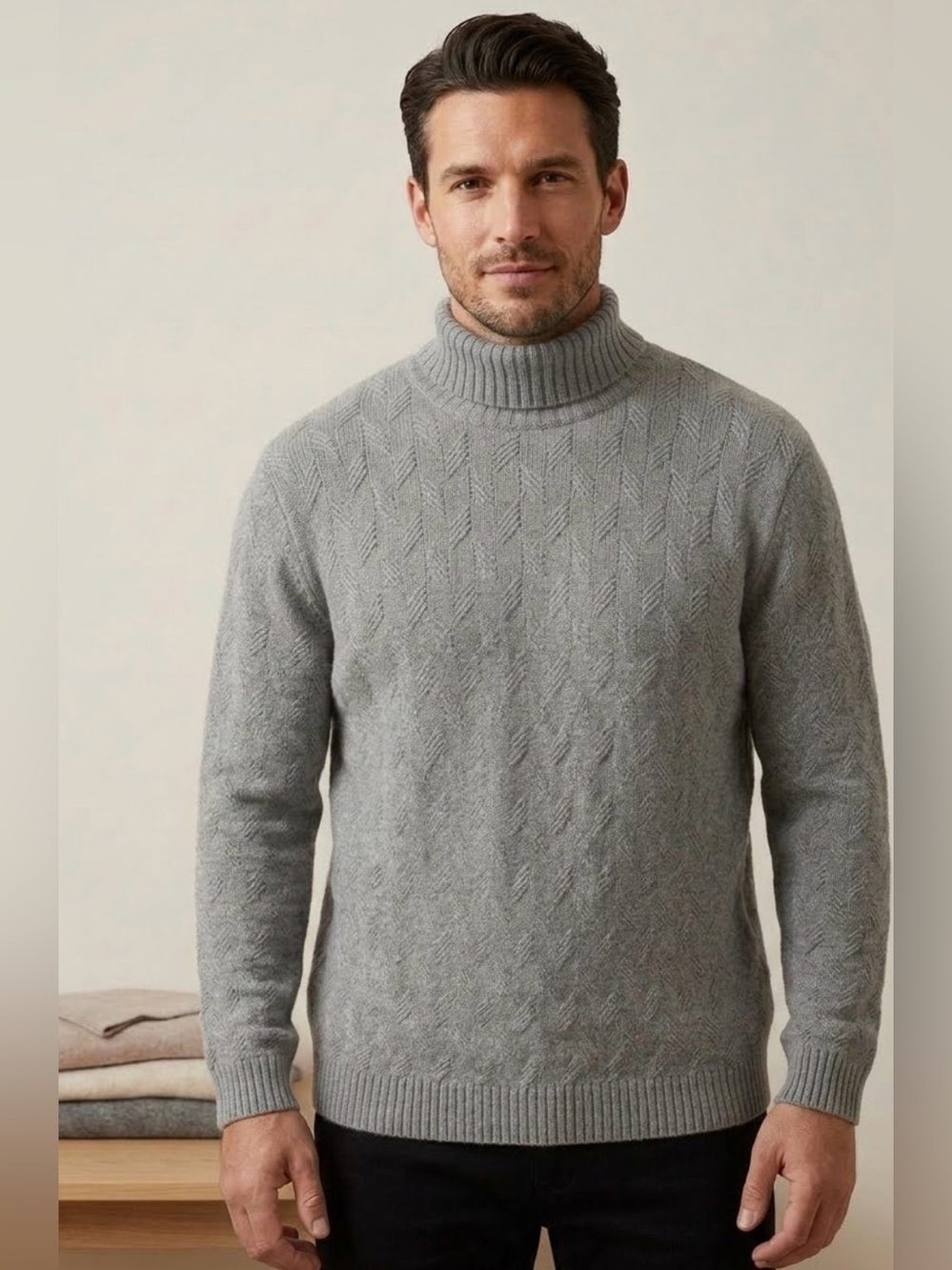 John Richmond Men’s Grey Turtleneck Cable Knit Sweater! NWT!